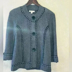 Coldwater Creek Women’s M Gray Cardigan Sweater Fair Isle 3/4 Bell Sleeve Button